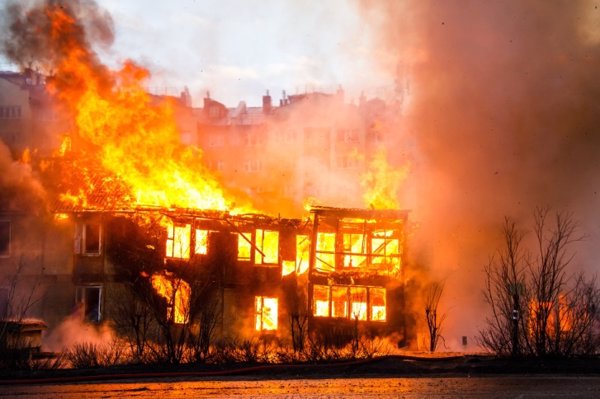 Fire in an old wooden house