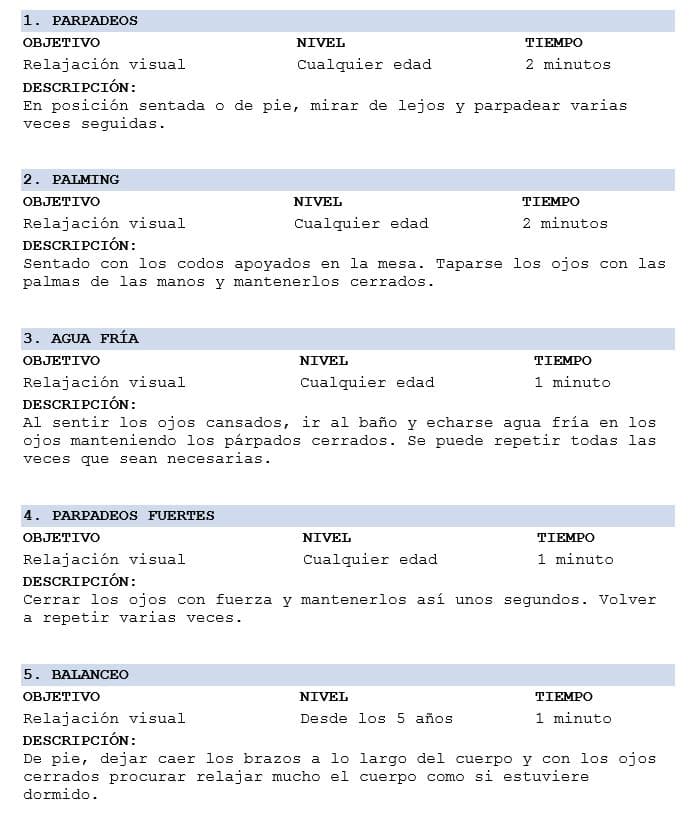 Ejercicios de relajación para los ojos